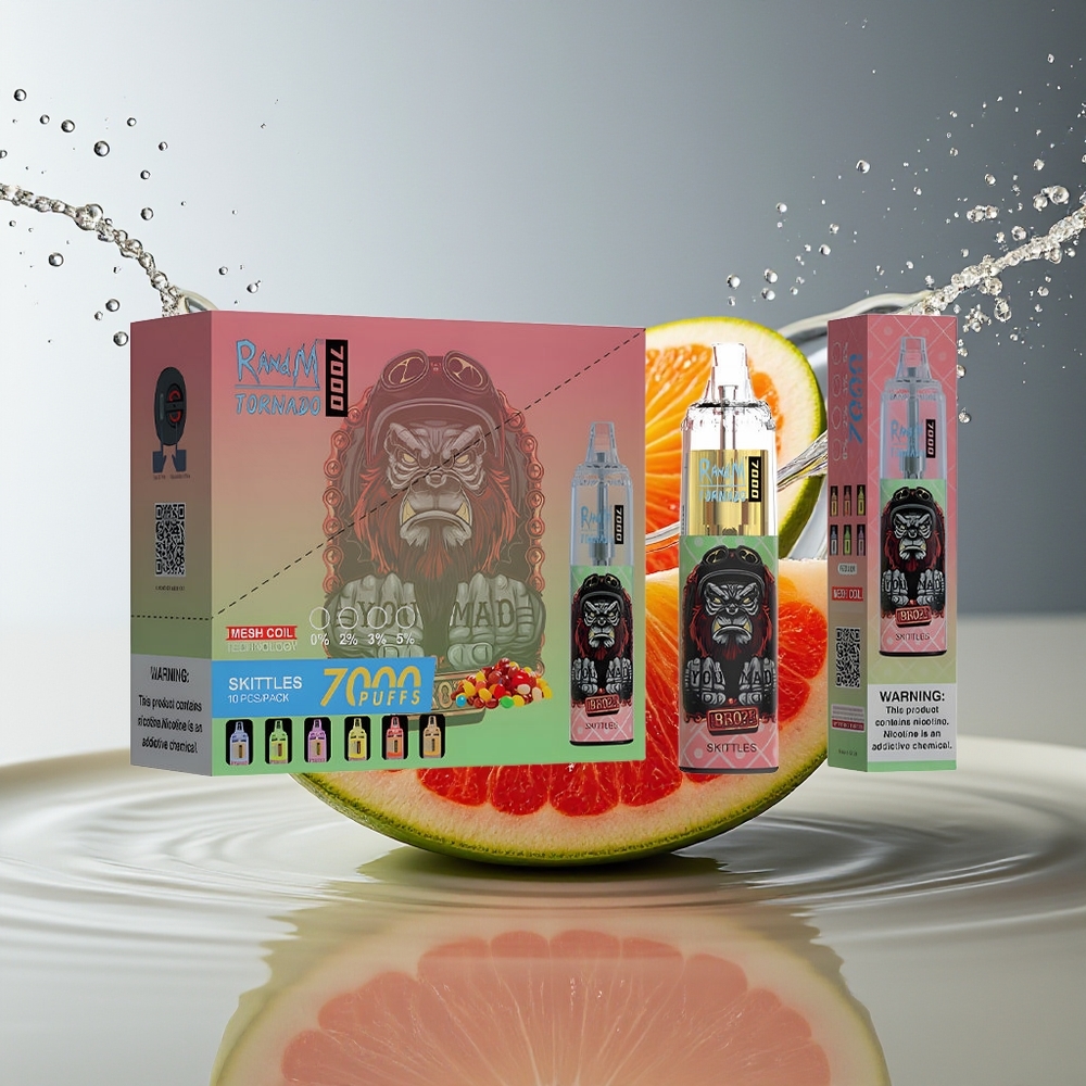 RandM Fumot Tornado 7000 Regendruppels Wegwerp Vape 14ML Mesh Coil Type-C RGB Luchtregeling