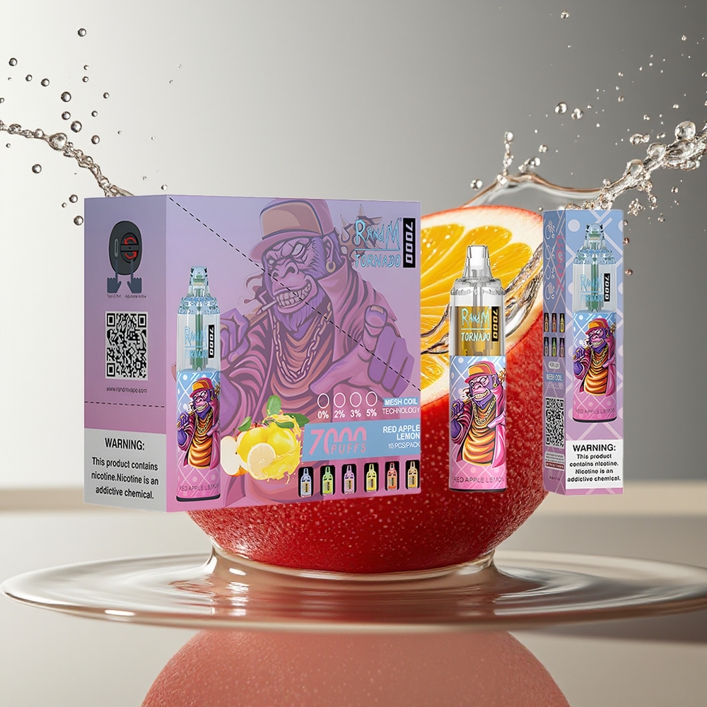 RandM Fumot Tornado 7000 Rode Appel Citroen Mesh Coil Type-C RGB Luchtregeling