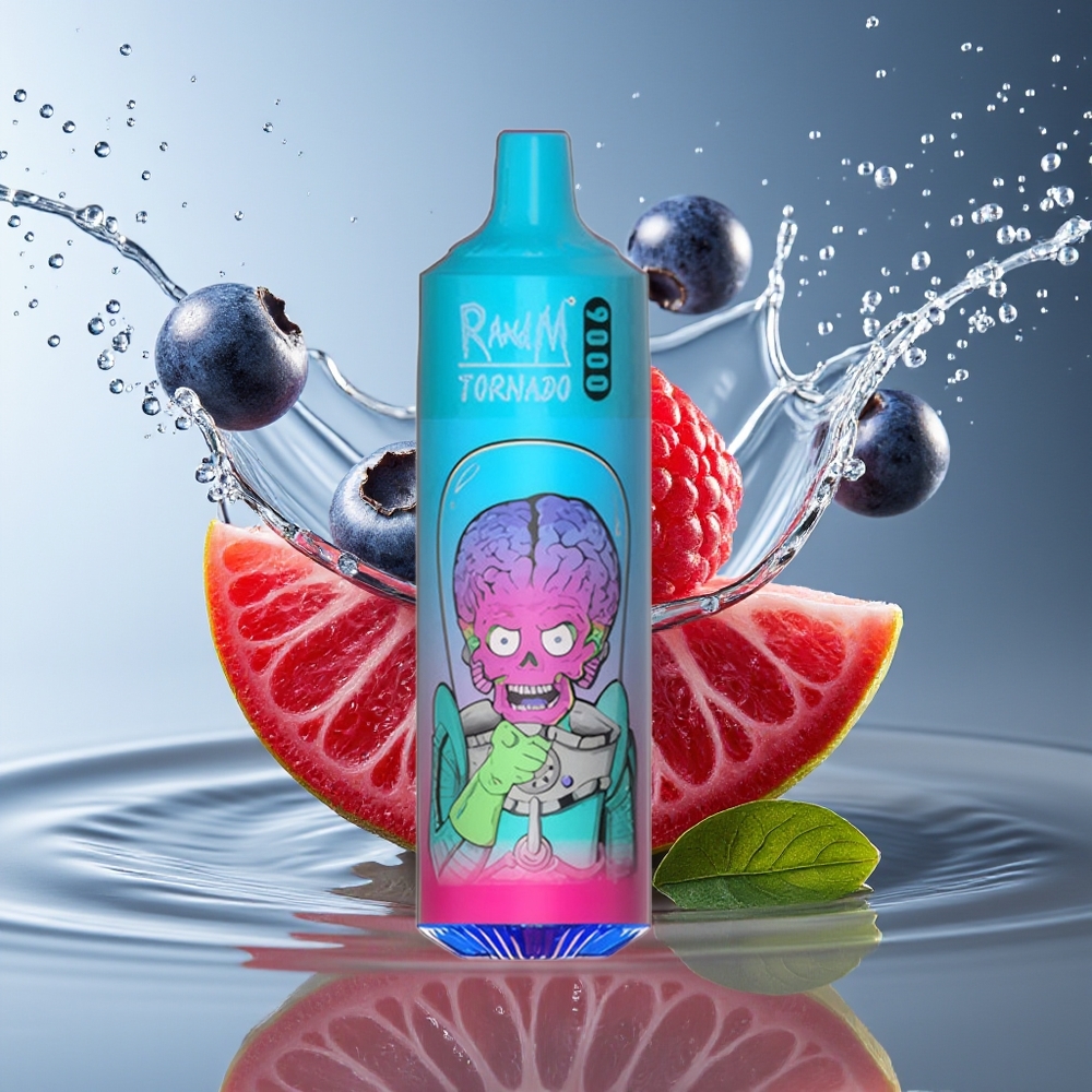 RandM Tornado 9000 Puffs 18 mL Blauwe Bes Framboos Oplaadbaar Mesh Coil RGB Display