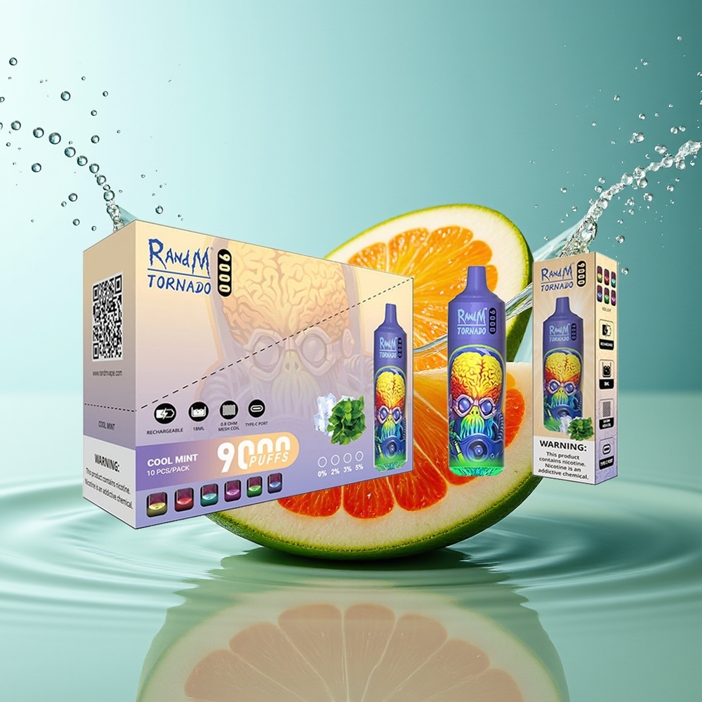 RandM Tornado 9000 Puffs 18mL 850mAh Mesh Coil RGB Display Koel Munt