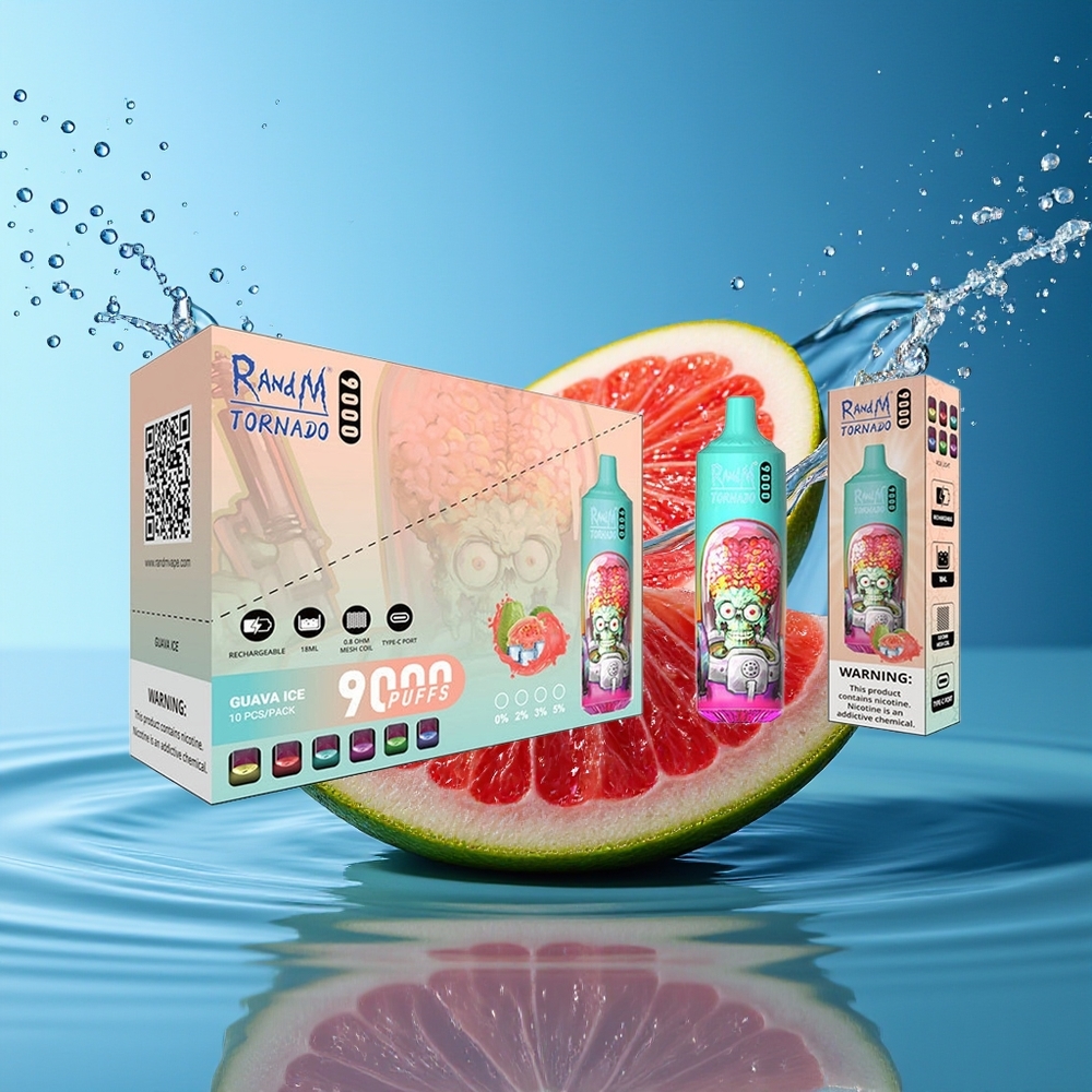 RandM Tornado 9000 Puffs 18mL Blauwe Zure Framboos Mesh Coil RGB Display