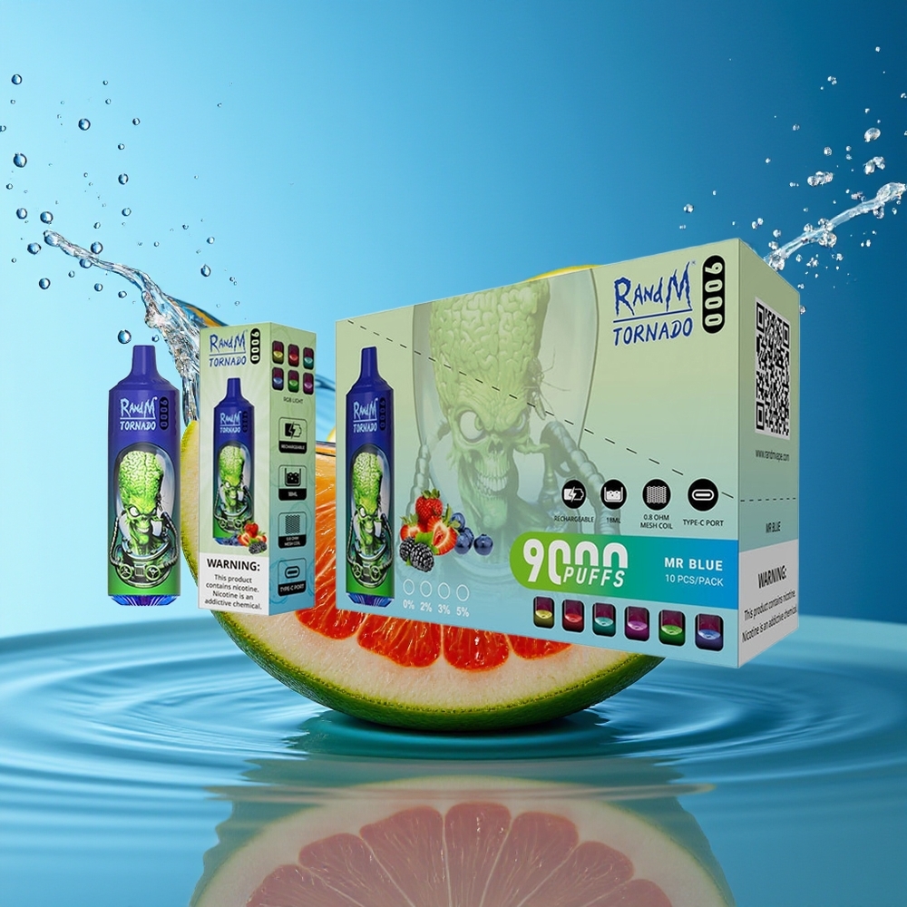 RandM Tornado 9000 Puffs 18mL Mesh Heer Blauw RGB Oplaadbaar