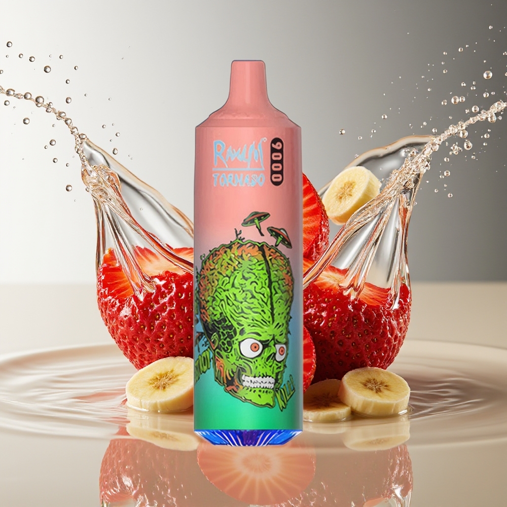 RandM Tornado 9000 Puffs Aardbei Banaan 18mL Mesh Coil RGB Display