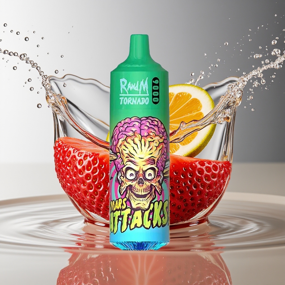 RandM Tornado 9000 Puffs Aardbei Citroen Limonade Oplaadbaar Mesh Coil RGB Display 18mL