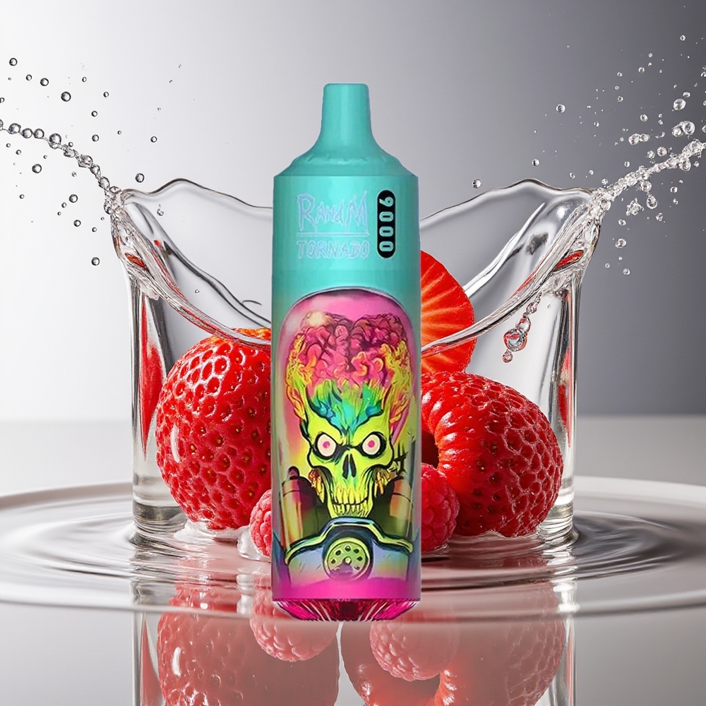 RandM Tornado 9000 Puffs Aardbei Framboos Kers IJs Mesh Coil RGB Display