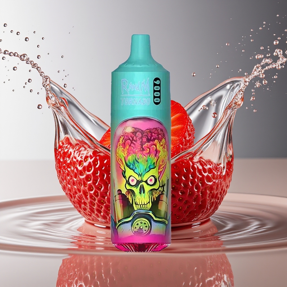 RandM Tornado 9000 Puffs Aardbei Framboos Met Oplaadbare 850 mAh Batterij en 18 mL Vloeistof