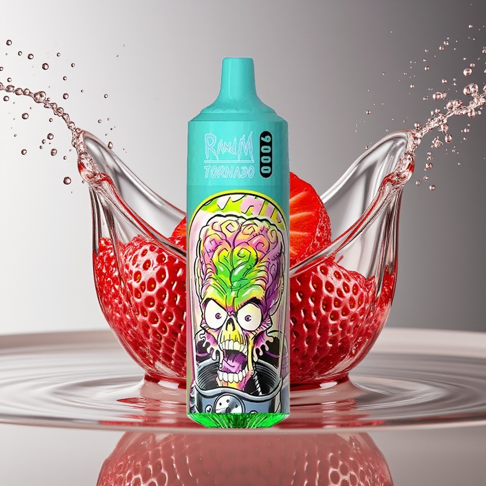 RandM Tornado 9000 Puffs Aardbei Granaatafel Oplaadbaar Mesh Coil RGB Display 18mL