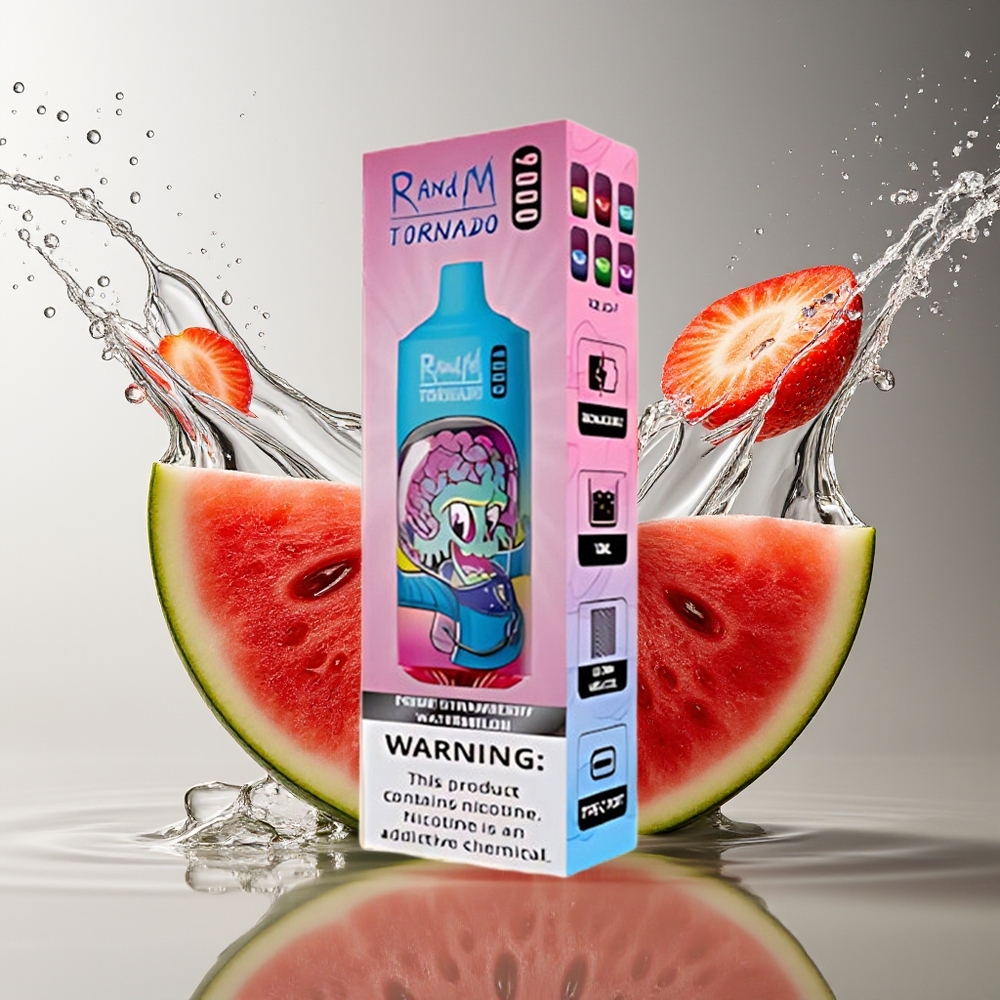 RandM Tornado 9000 Puffs Aardbei Watermeloen Mesh Coil RGB Display 18mL 850mAh