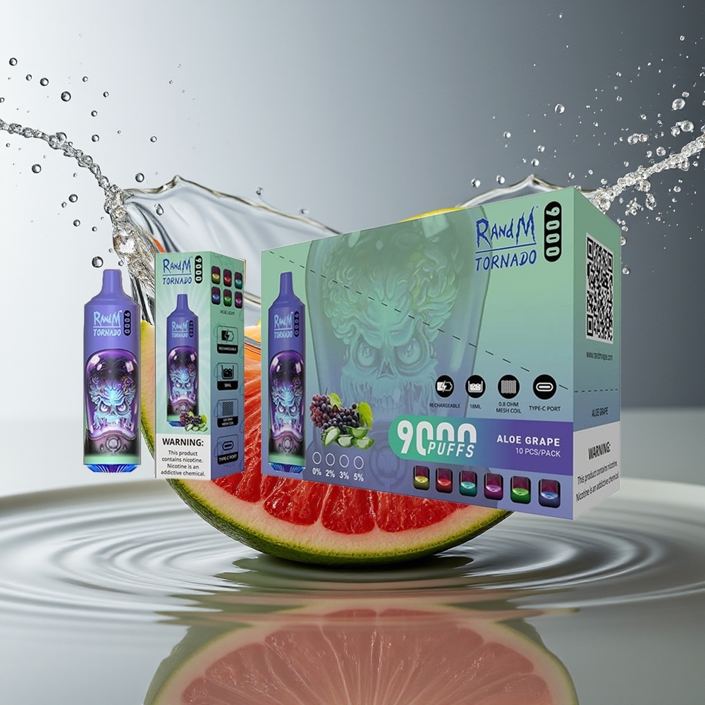 RandM Tornado 9000 Puffs Aloe Druif 850mAh Oplaadbaar 18mL Mesh Coil RGB Display