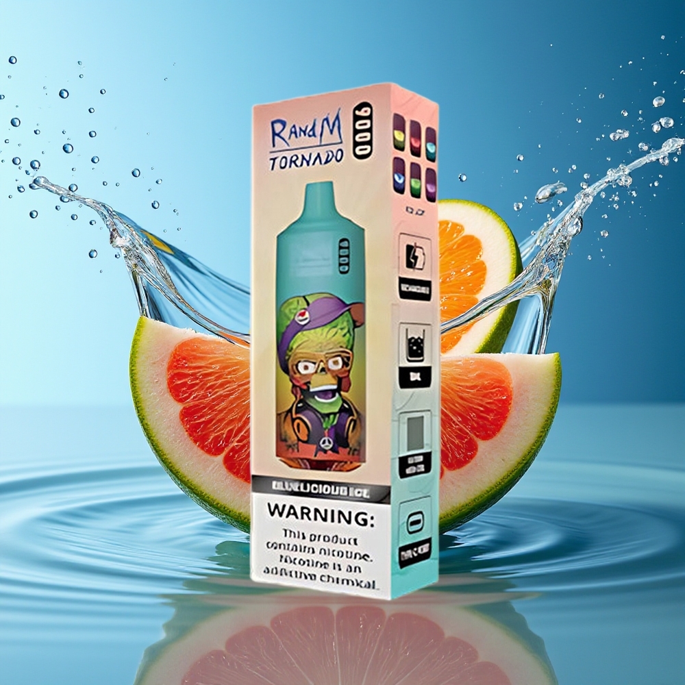 RandM Tornado 9000 Puffs Blauwachtig IJs Mesh Coil RGB Display 54 Smaken