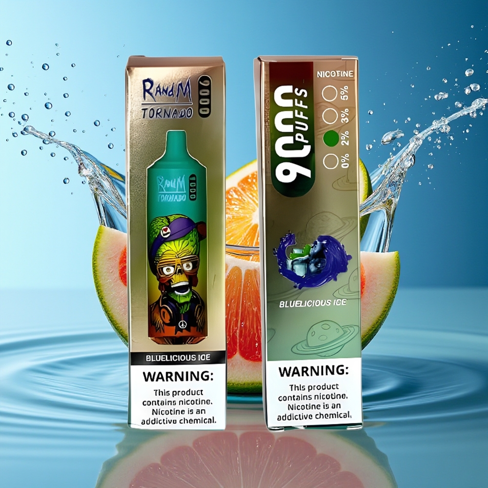 RandM Tornado 9000 Puffs Blauwachtig IJs Mesh Coil RGB Display 54 Smaken