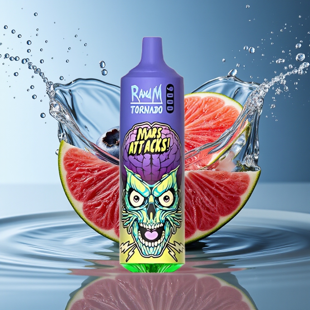 RandM Tornado 9000 Puffs Blauwe Bes Ijs Mesh Coil RGB Display 18mL 850mAh