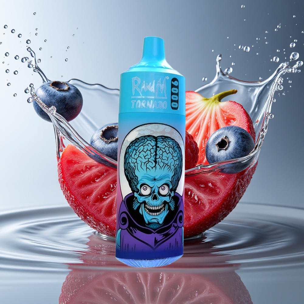 RandM Tornado 9000 Puffs Blauwe Bes Kers Veenbes Oplaadbaar Mesh Display 54 Smaken