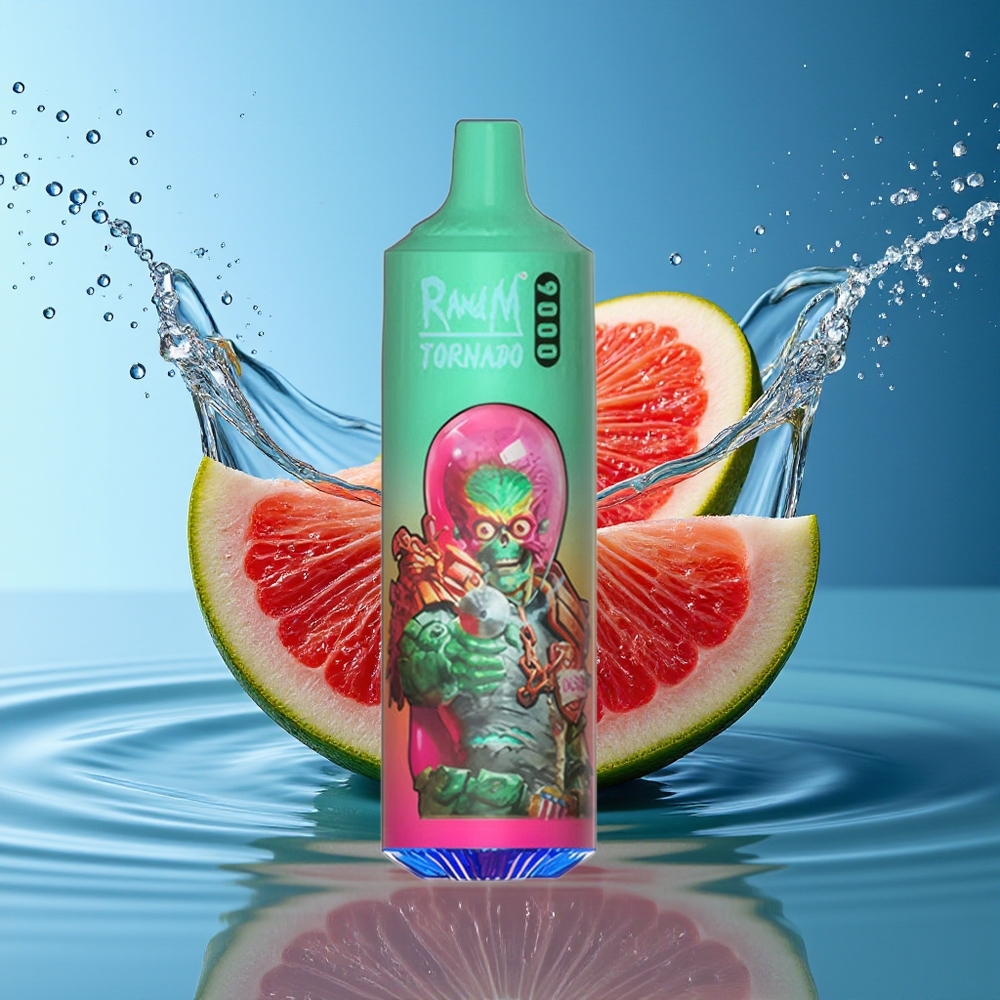 RandM Tornado 9000 Puffs Blauwe Razz Kush Mesh Coil RGB Display 18mL 850mAh