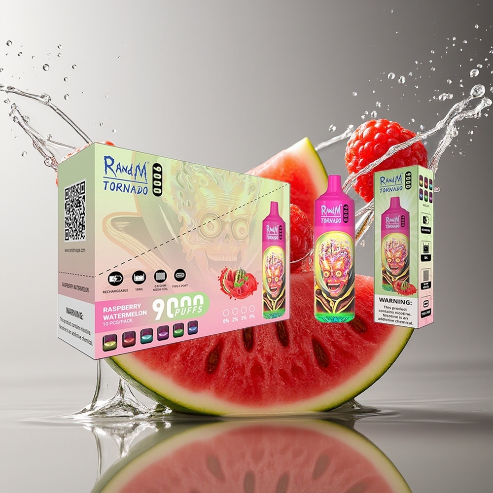RandM Tornado 9000 Puffs Framboos Watermeloen 850mAh 18mL Mesh RGB 54 Smaken