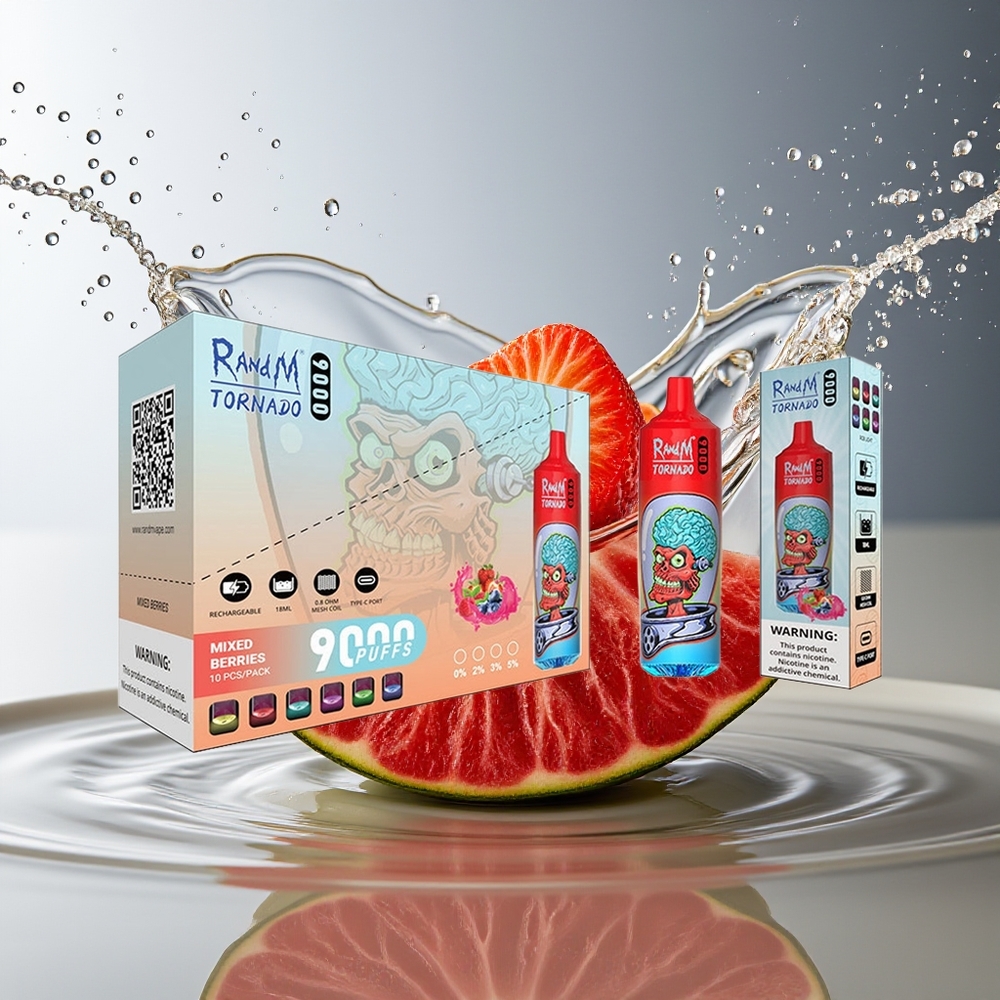 RandM Tornado 9000 Puffs Gemengde Bessen 850 mAh Oplaadbaar Mesh Coil RGB Display