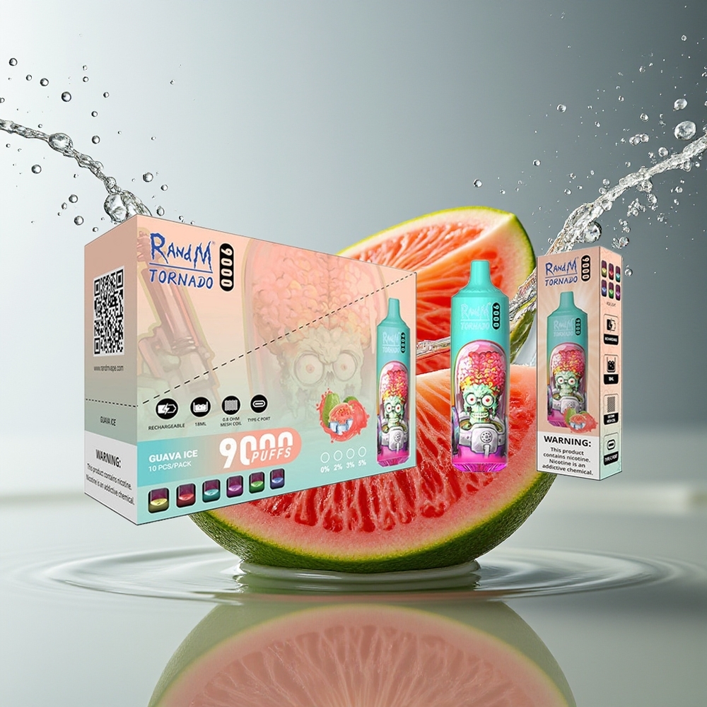 RandM Tornado 9000 Puffs Guava IJs Mesh Coil RGB Display 18mL 850mAh