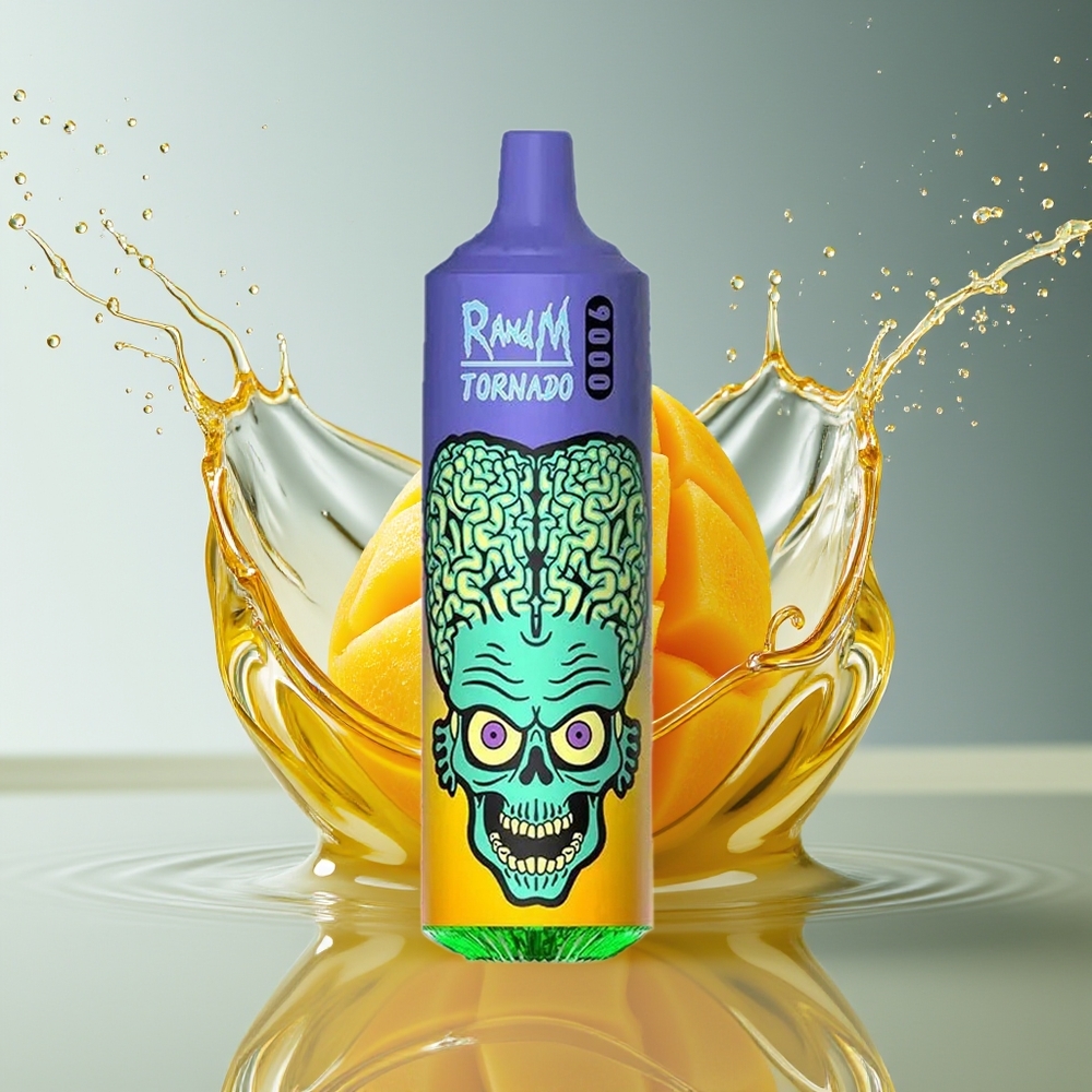 RandM Tornado 9000 Puffs Oplaadbaar 18 mL Mesh Coil RGB Display Mango Aardbei