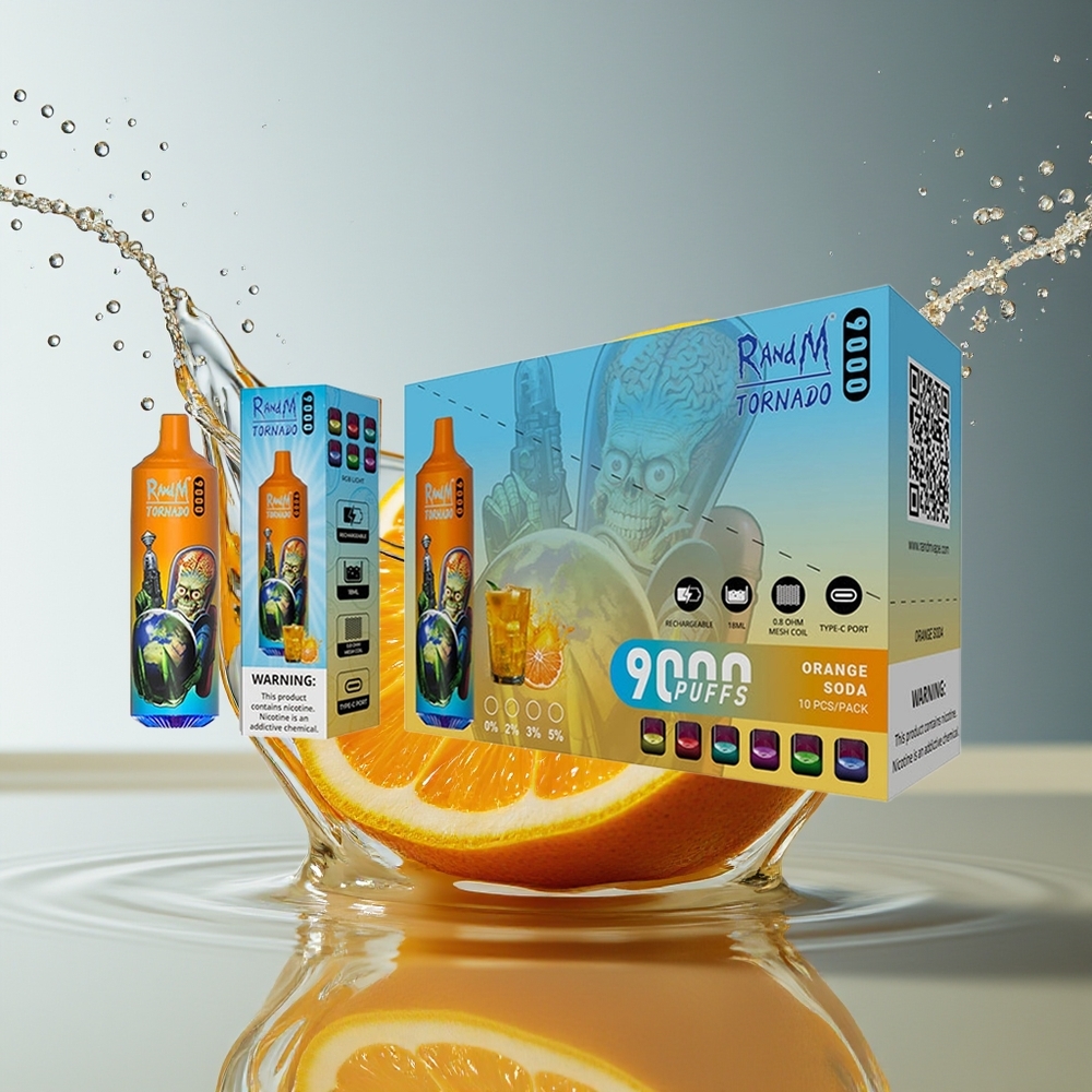 RandM Tornado 9000 Puffs Oranje Frisdrank Mesh Coil RGB Display 18mL 850mAh