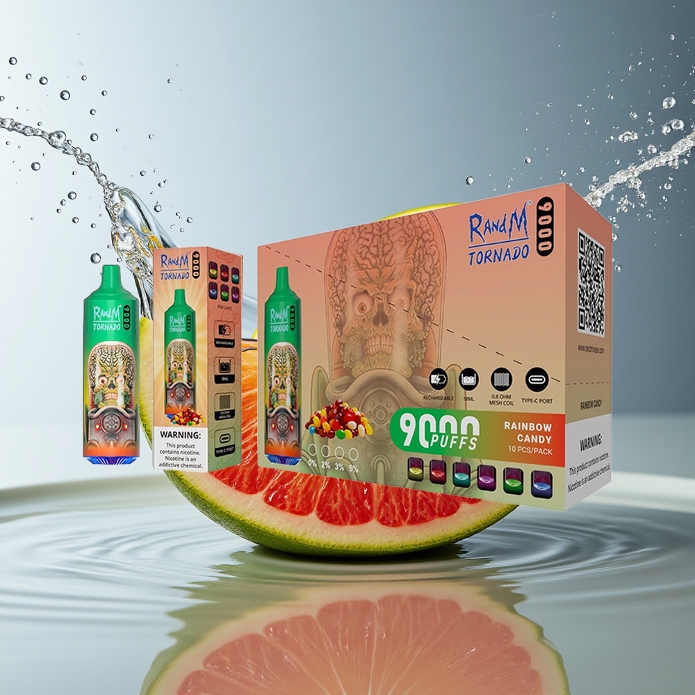 RandM Tornado 9000 Puffs Regenboog Snoep Mesh Display Rechargeable 18mL 54 Smaken