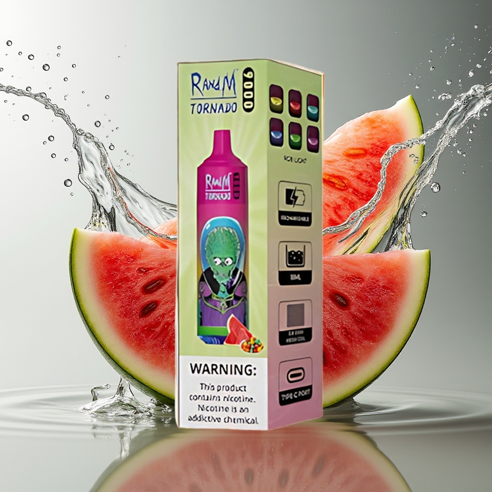 RandM Tornado 9000 Puffs Watermeloen Bubble Gum Mesh Coil RGB Display 18mL 850mAh