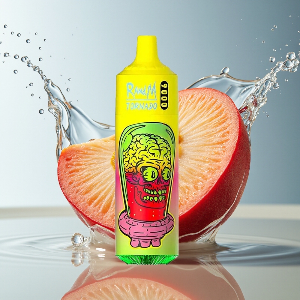 RandM Tornado 9000 Puffs Zomerperzik Ijs Mesh Coil RGB Display 850mAh 18mL