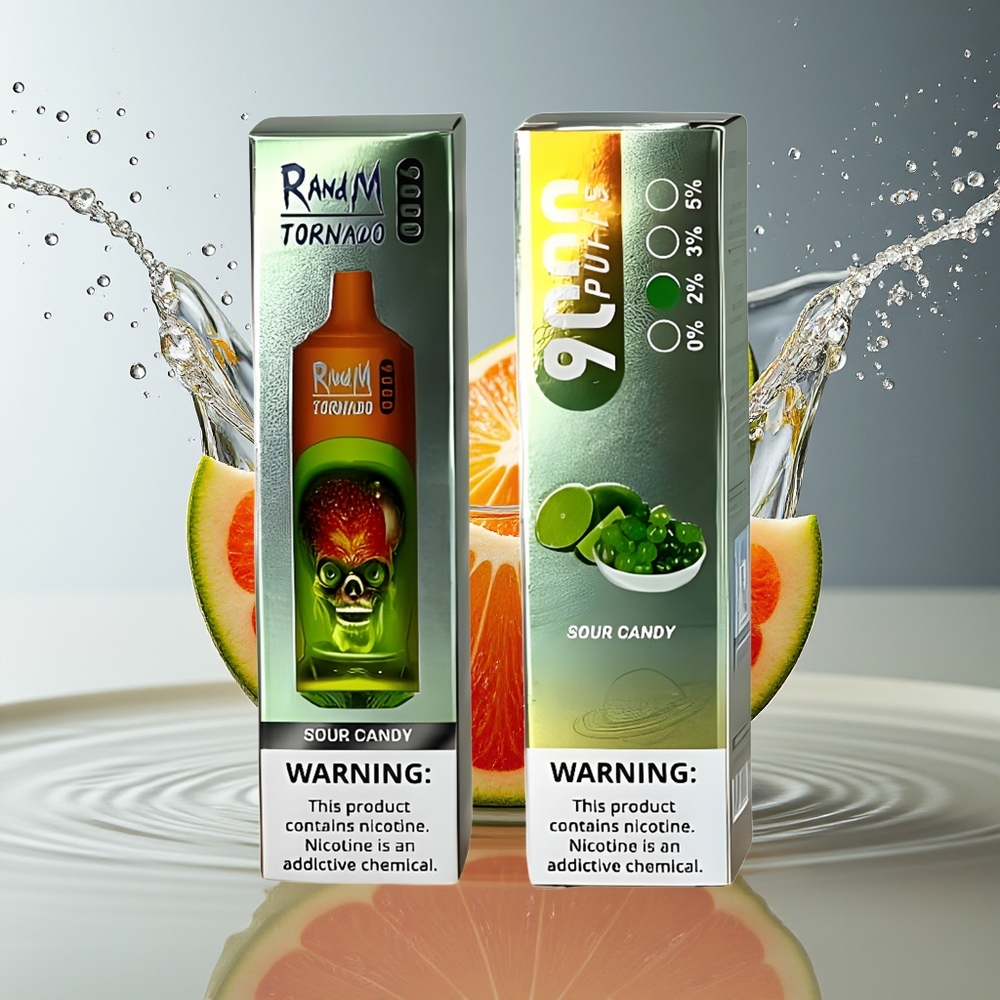 RandM Tornado 9000 Puffs Zuur Snoj Rechargeable Mesh Coil RGB Display 18 mL