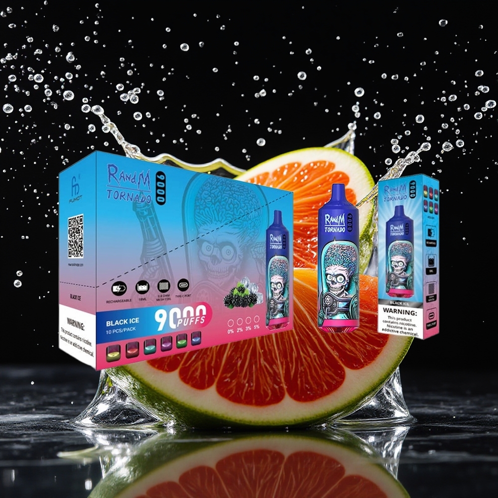 RandM Tornado 9000 Puffs Zwart IJs Mesh RGB 54 Smaken 18ml 850mAh