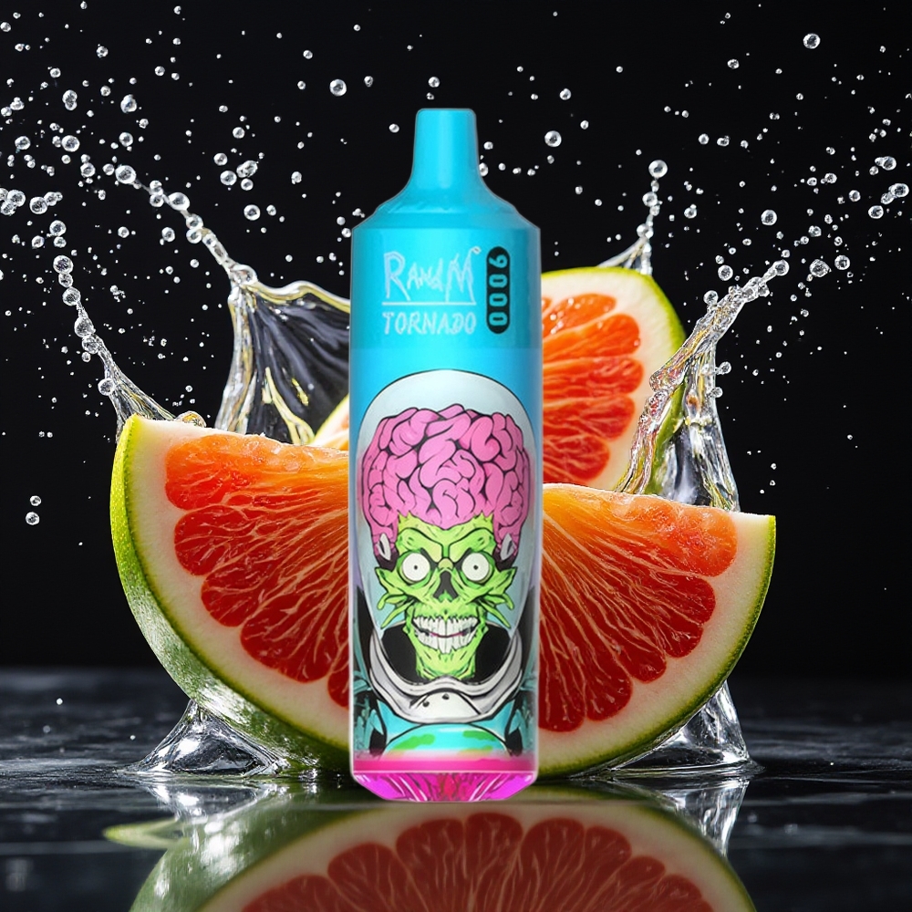 RandM Tornado 9000 Puffs Zwarte Draak IJs Mesh Coil RGB Display 18mL 850mAh