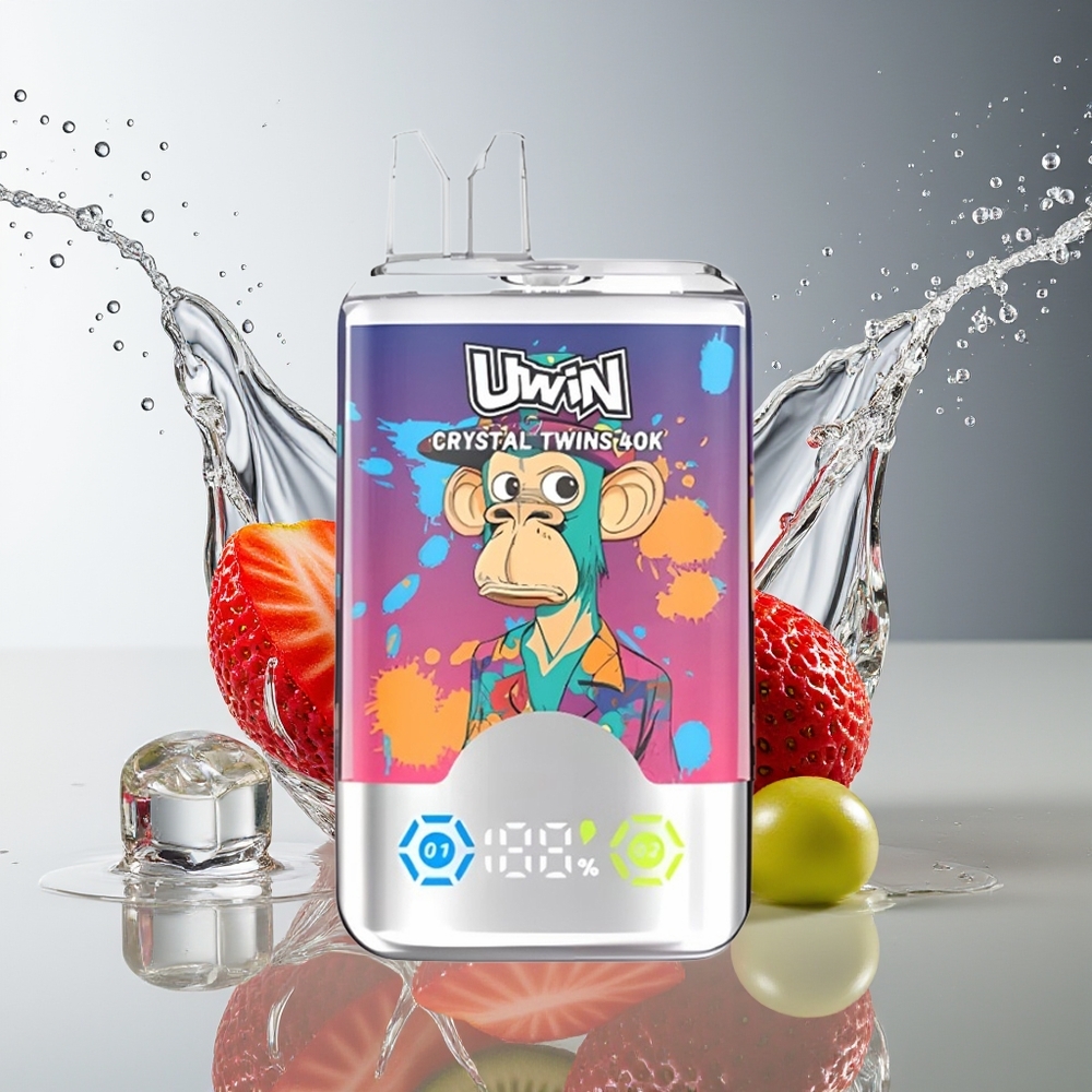 Uwin Crystal Twins 40000 Puffs 2 Smaken Aardbei Kiwi Druif Ijs Mesh Coil Type-C 32ml