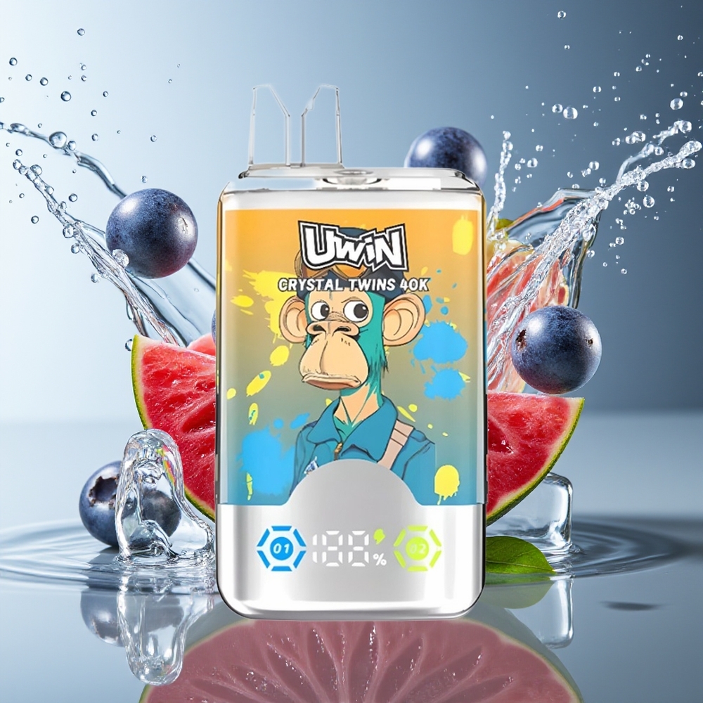 Uwin Crystal Twins 40000 Puffs Blauwe Bes Framboos Kers IJs 0,6 Ohm 850mAh 32ml