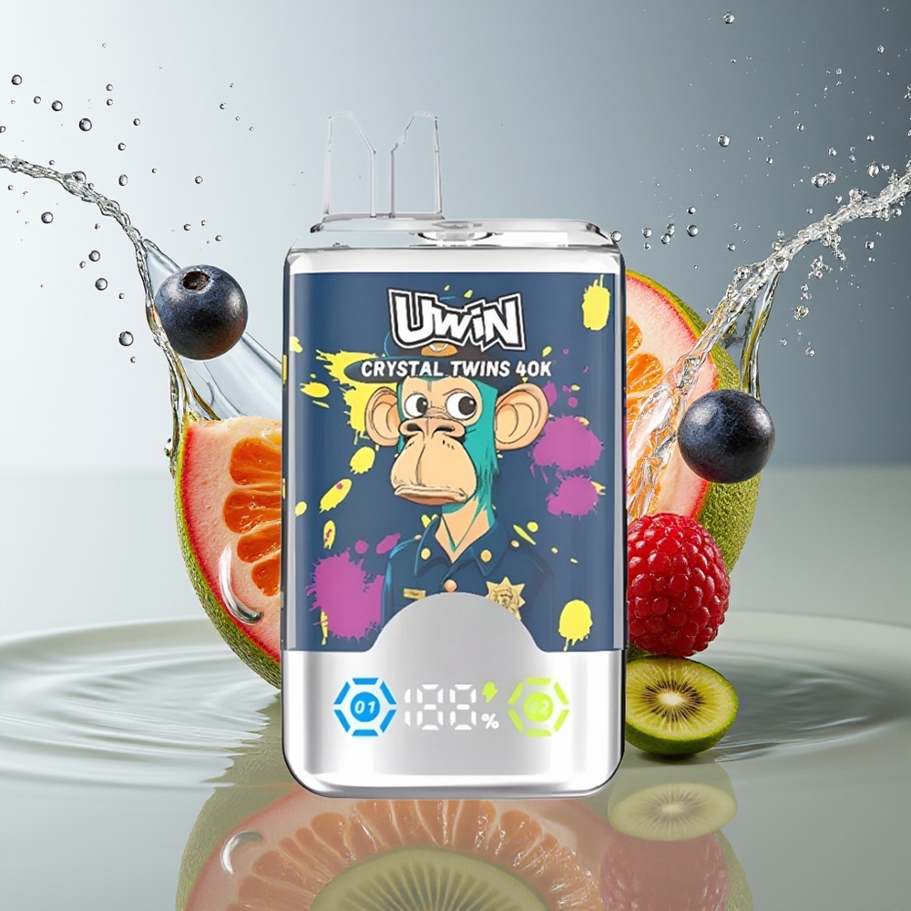 Uwin Crystal Twins 40000 Puffs Kiwi Passievrucht Guave Blauwe Bes Framboos Mesh 0.6Ohm 32ml Type-C