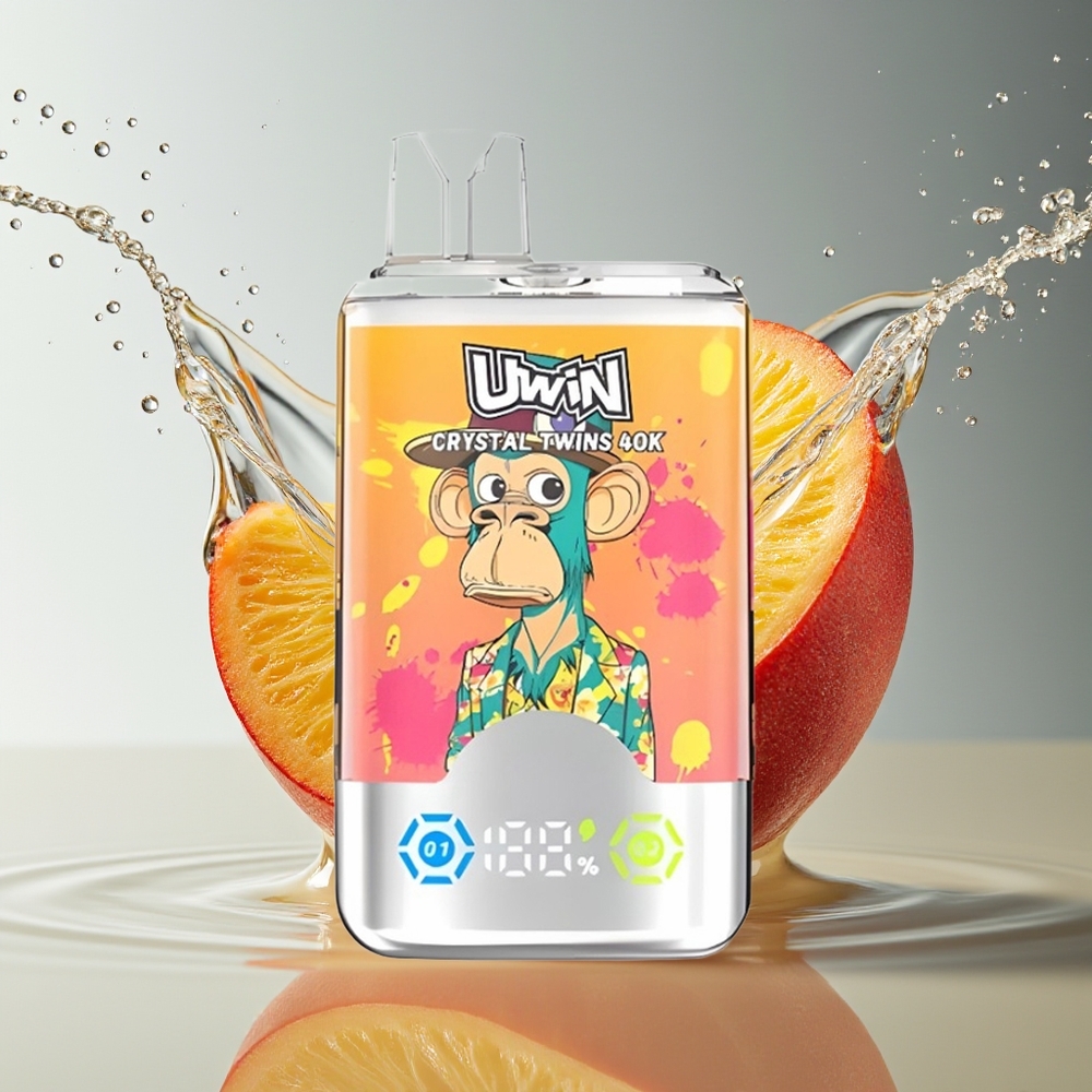 Uwin Crystal Twins 40000 Puffs Perzik Mango Ananas Red Bull Dubbele Smaak Oplaadbaar Mesh 0.6 Ohm