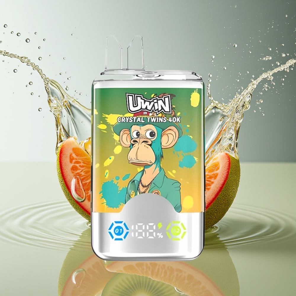 Uwin Crystal Twins 40000 Puffs Twee Smaken Kiwi Passievrucht Guava Dubbele Appel Mesh 0.6 Ohm Type-C