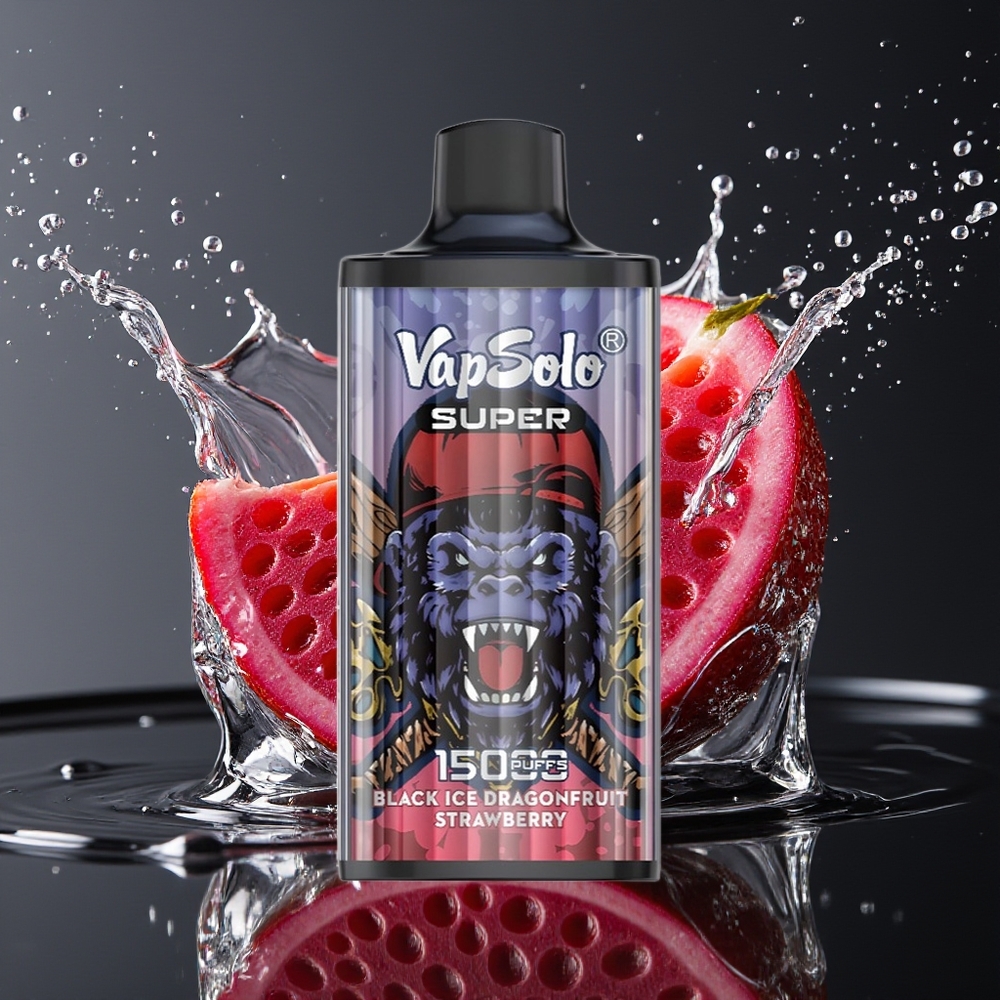Vapsolo Super 15000 Puffs Zwart IJs Drakenvrucht Aardbei 40ml Mesh Coil Type-C