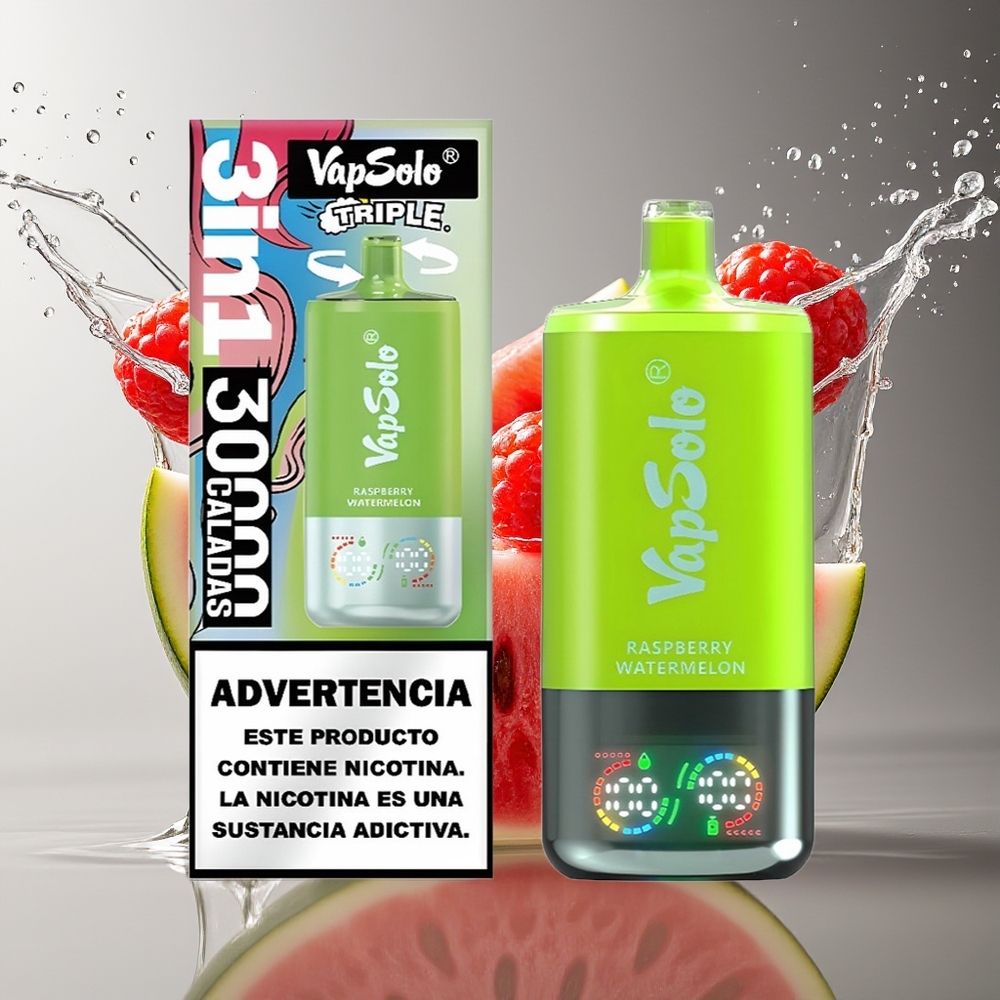 VapSolo Triple 30000 Puffs Framboos Watermeloen 40ml Type-C 20mg/50mg