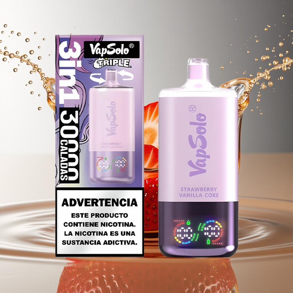 Vapsolo Triple 30000 Puffs Disposable Aardbei Vanille Cola Type-C 40ml 20mg
