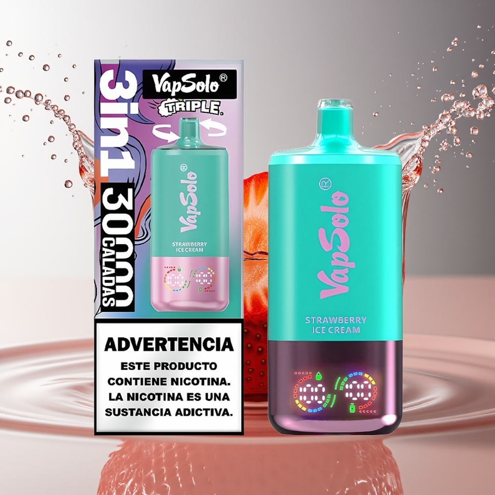 Vapsolo Triple 30000 Puffs Disposable Aardbeienijs 40ml 3 Tanken Type-C