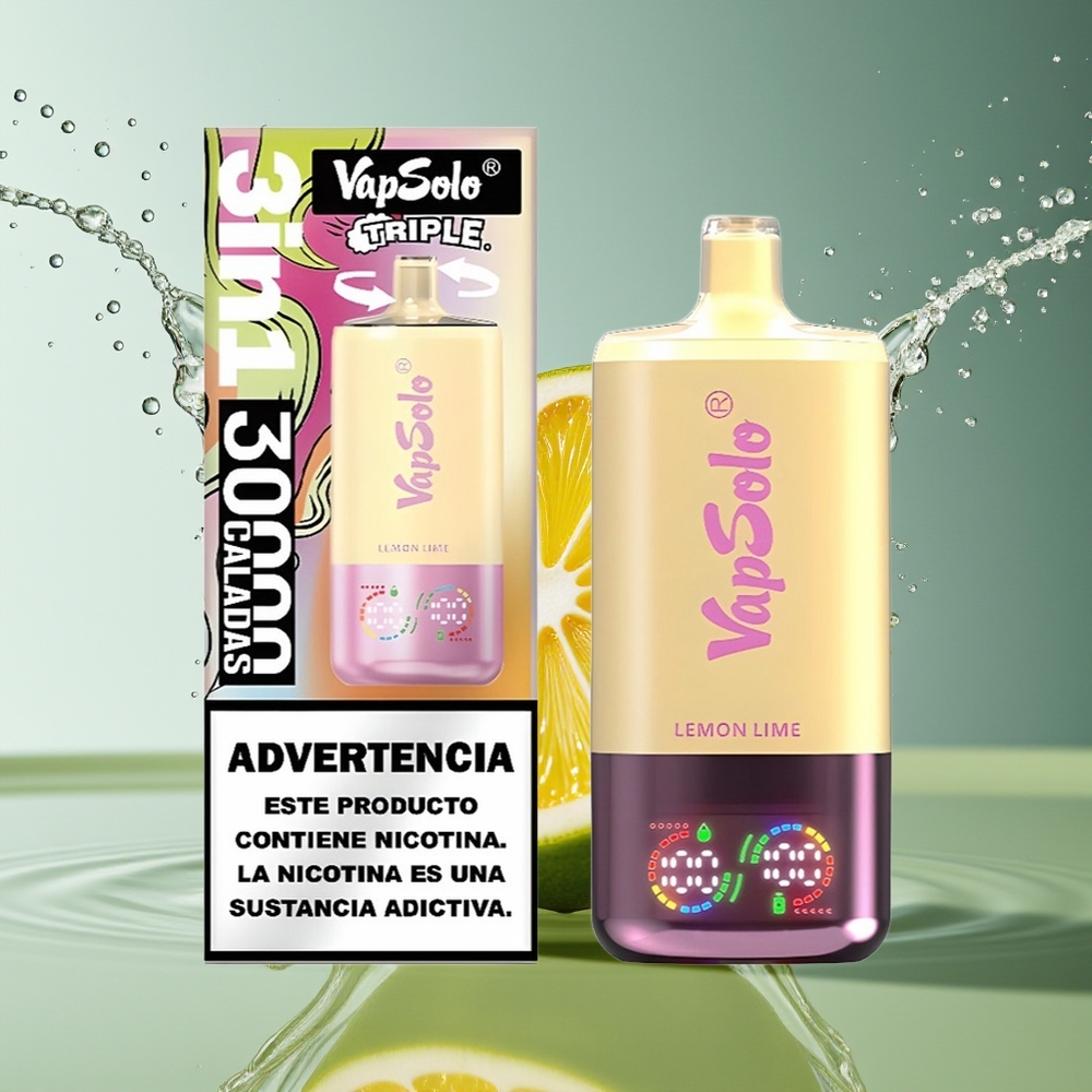 Vapsolo Triple 30000 Puffs Wegwerp Vape Citroen Limoen 40ml Type-C 3 Tank