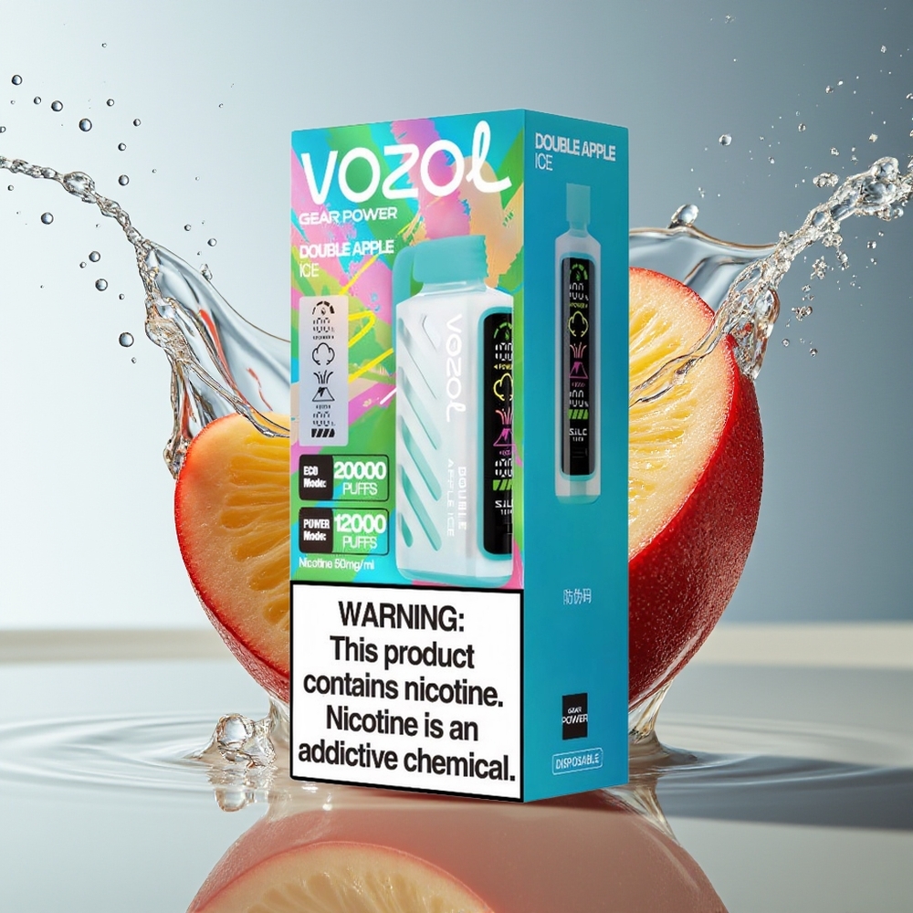 VOZOL Gear Power 20000 Puffs Wegwerp Vape Dubbele Appel Ijs S.i.L.C. Tech Dual Mesh 20mL 5%