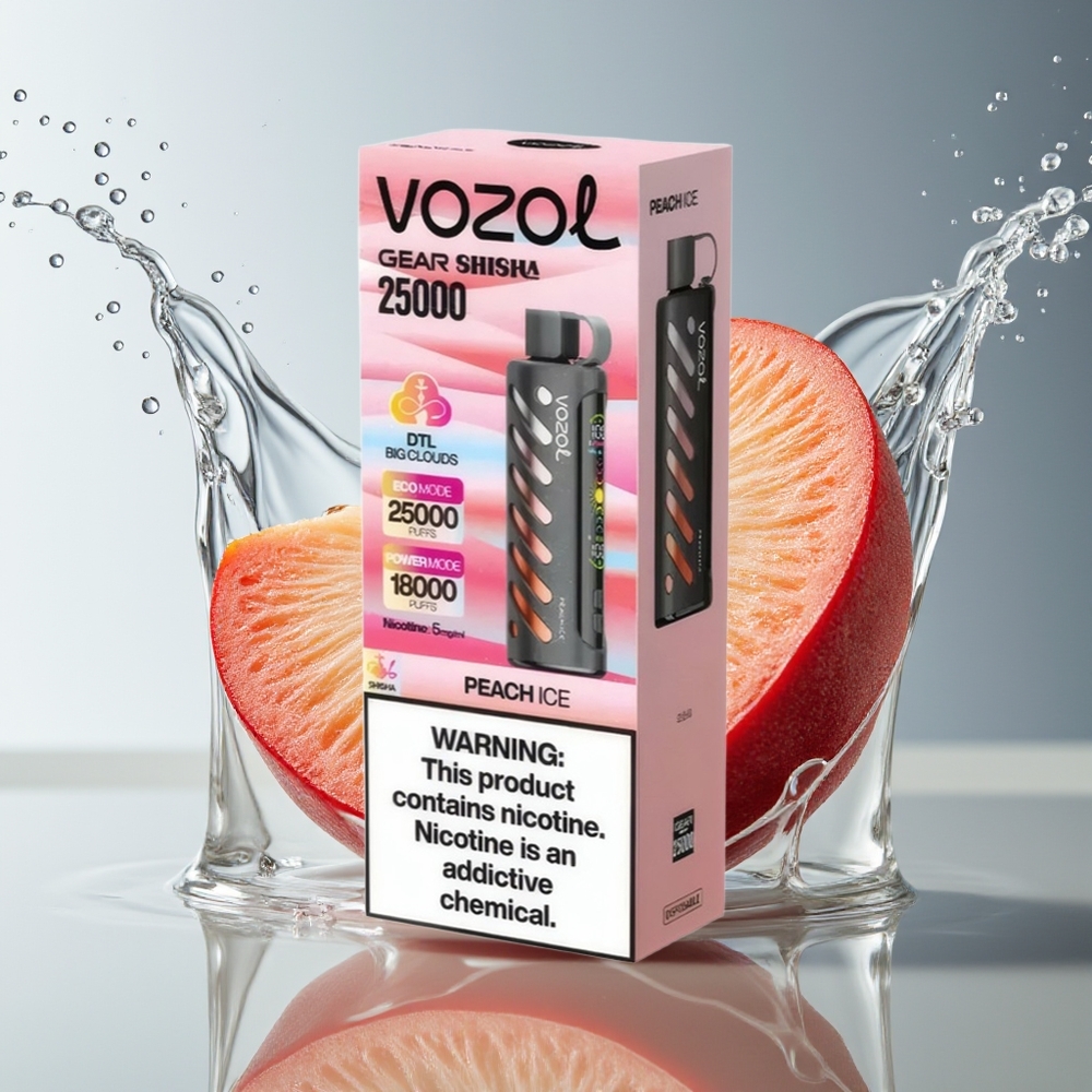 VOZOL Gear Shisha 25000 Puffs Perzik IJs Dual Mesh 1000mAh 5mg/ml S.i.L.C Tech